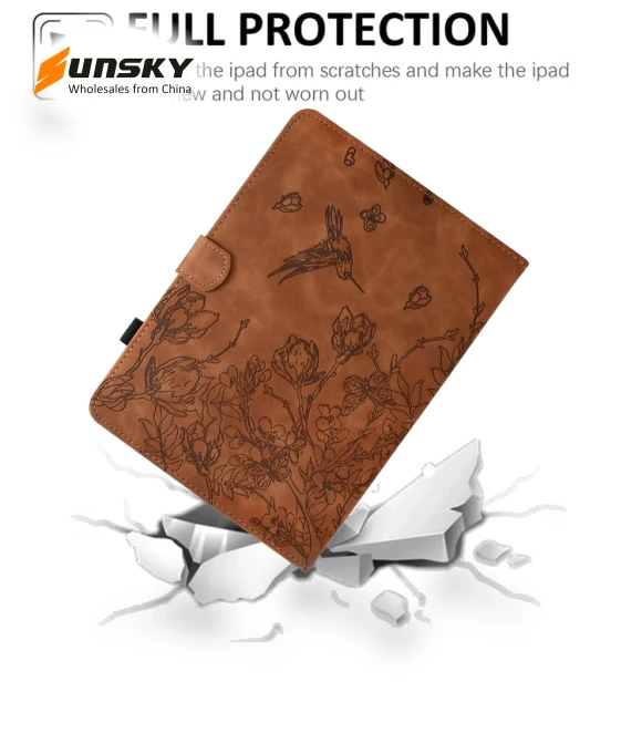 Flowers and Bird Embossed Smart Leather Tablet Case for iPad mini 2024 / mini 6 — Keyboard Cases