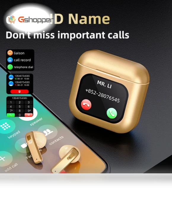 TWS Bluetooth Earphone with LCD Touch Screen, 8G Memory, ENC HD Calls, Low Latency — Bluetooth Headsets