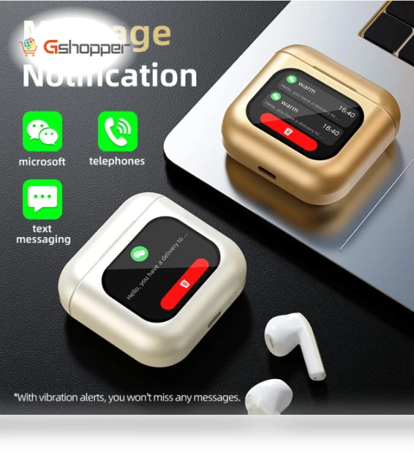 TWS Bluetooth Earphone with LCD Touch Screen, 8G Memory, ENC HD Calls, Low Latency — Bluetooth Headsets