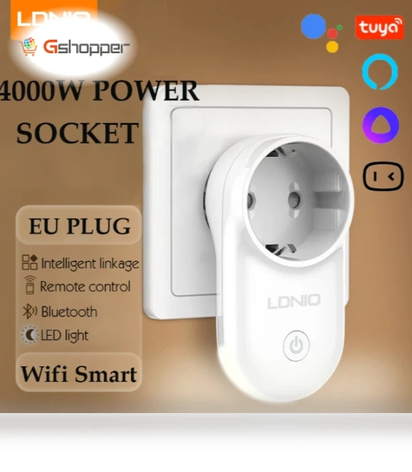 16A Smart WiFi EU Plug Socket with Power Monitoring and Voice Control — Smart Home Modules, LDNIO