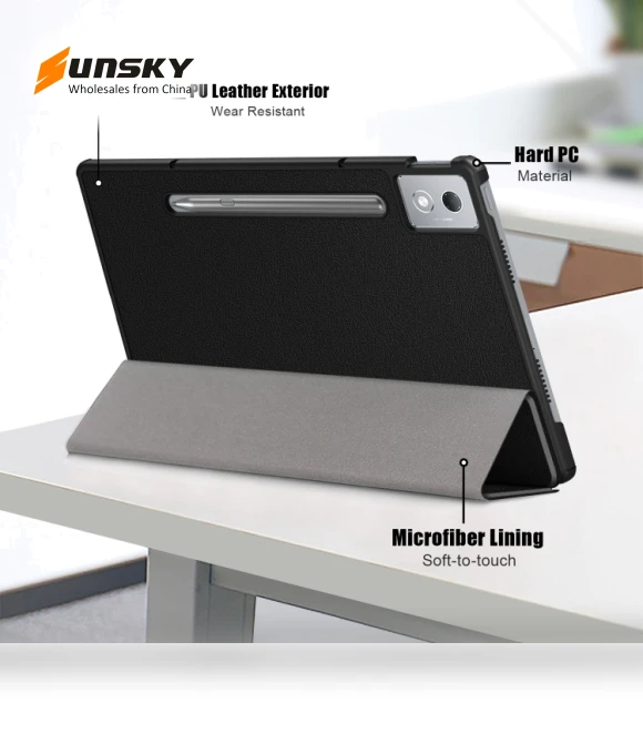3-folding Leather Smart Tablet Case for Lenovo Tab P12 12.7 — Protective Cases, Lenovo