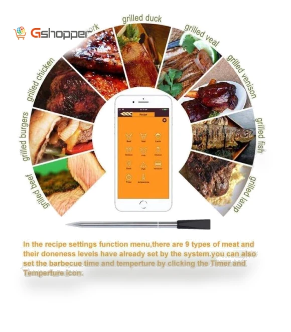 Wireless Bluetooth Smart Food Oven Thermometer — Grill Thermometers, BBQ Kitchen