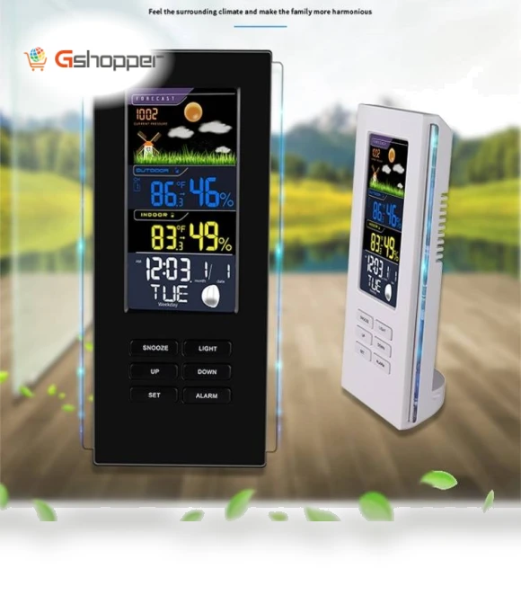 Colorful Screen Indoor Outdoor Temperature Humidity Meter Barometer Smart Digital Clock — Weather Monitoring Clocks