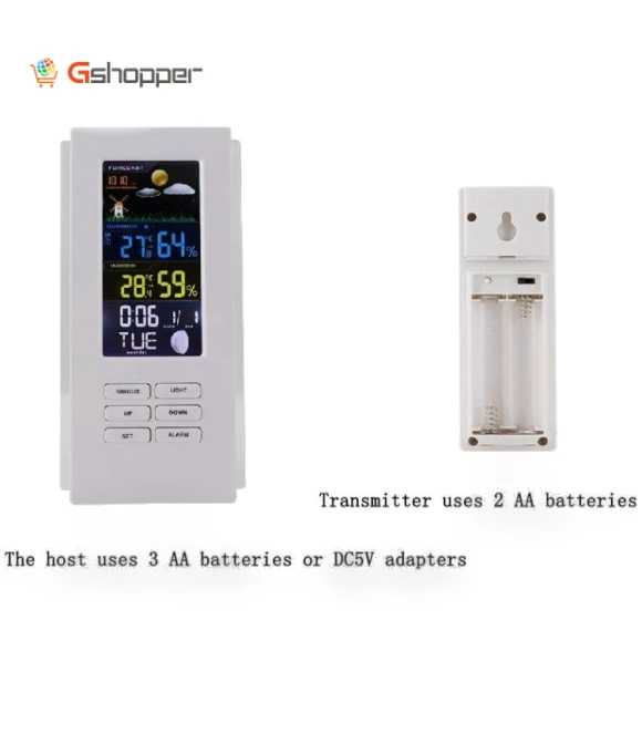 Colorful Screen Indoor Outdoor Temperature Humidity Meter Barometer Smart Digital Clock — Weather Monitoring Clocks