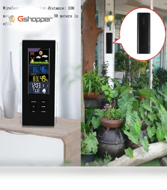Colorful Screen Indoor Outdoor Temperature Humidity Meter Barometer Smart Digital Clock — Weather Monitoring Clocks