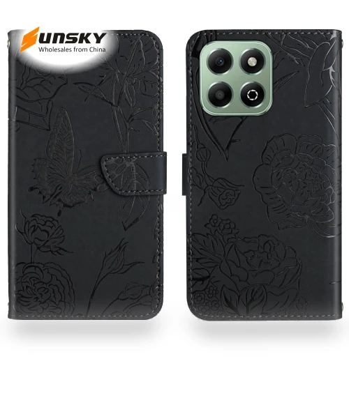 Skin Feel Butterfly Embossed Flip Leather Phone Case — Flip Cases, Honor