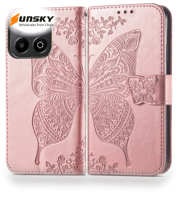 Butterfly Love Flower Embossed Leather Phone Case — Flip Cases, Honor