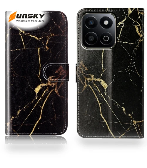 Marble Pattern Leather Phone Case for Honor X7C 4G / 200 Smart — Basic Cases, Honor