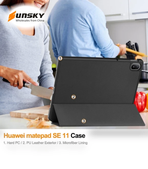 3-Fold Holder Smart Leather Tablet Case for Huawei Matepad SE 11 — Protective Cases, Huawei