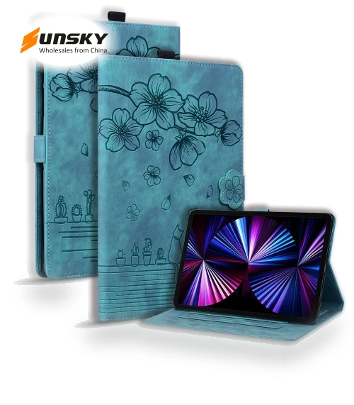 Cartoon Sakura Cat Embossed Smart Leather Tablet Case for iPad 10th Gen 10.9 2022 — Protective Cases