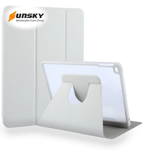 Acrylic TPU 3-folding Rotating Smart Tablet Leather Case with Pen Slot — Protective Cases, GEBEI