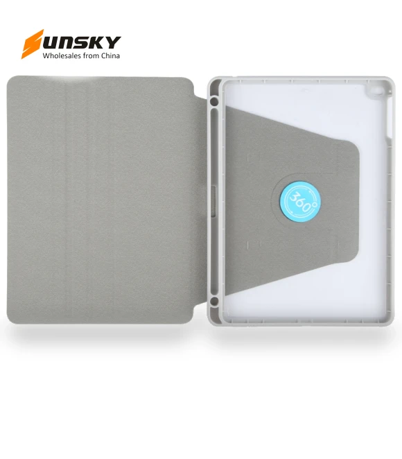 Acrylic TPU 3-folding Rotating Smart Tablet Leather Case with Pen Slot — Protective Cases, GEBEI