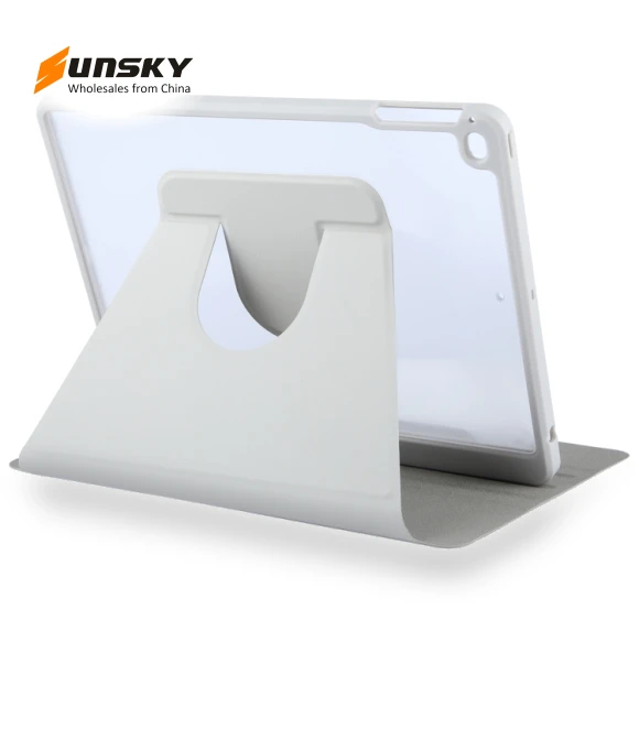 Acrylic TPU 3-folding Rotating Smart Tablet Leather Case with Pen Slot — Protective Cases, GEBEI