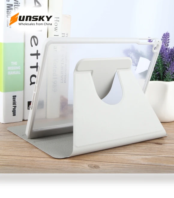Acrylic TPU 3-folding Rotating Smart Tablet Leather Case with Pen Slot — Protective Cases, GEBEI