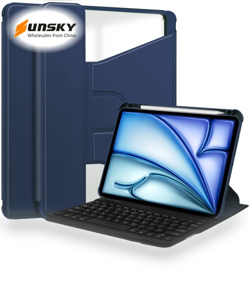 Transparent Rotation Smart Leather Tablet Case with Keyboard for iPad Air 13 2024 — Keyboard Cases