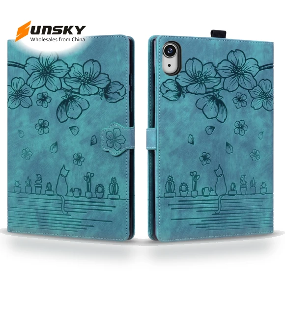 Cartoon Sakura Cat Embossed Smart Leather Tablet Case for iPad mini 6 / mini 2024 — Keyboard Cases