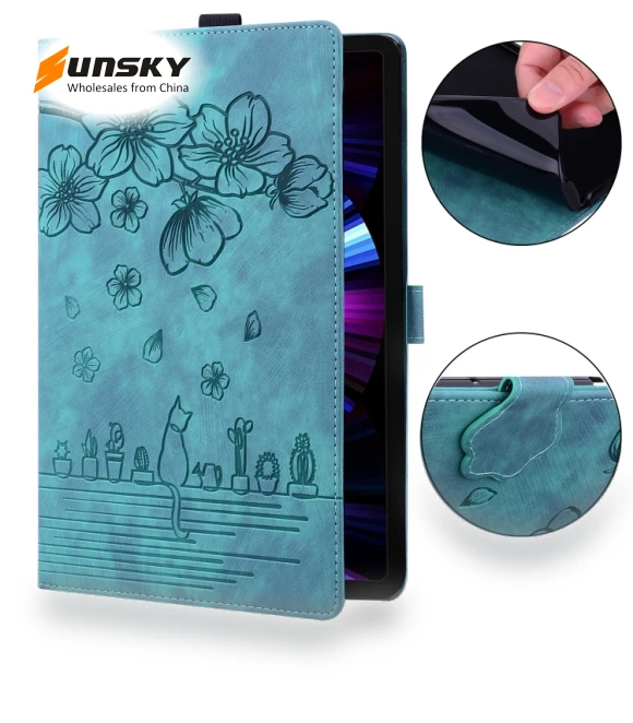 Cartoon Sakura Cat Embossed Smart Leather Tablet Case for iPad mini 6 / mini 2024 — Keyboard Cases