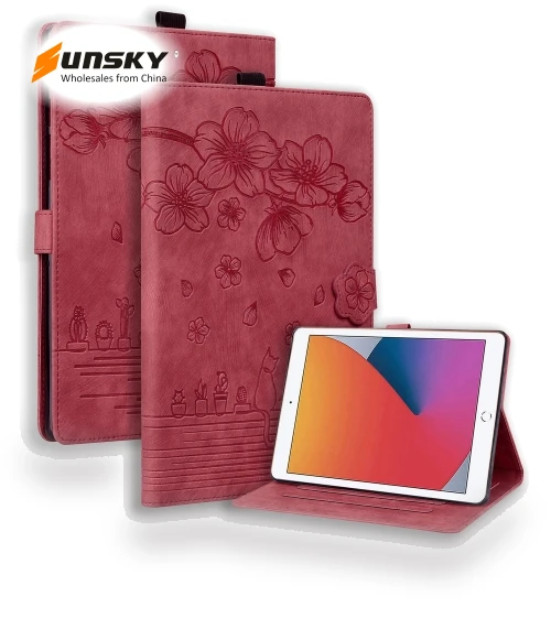 Cartoon Sakura Cat Embossed Smart Leather Tablet Case for iPad mini — Keyboard Cases