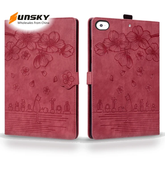 Cartoon Sakura Cat Embossed Smart Leather Tablet Case for iPad mini — Keyboard Cases
