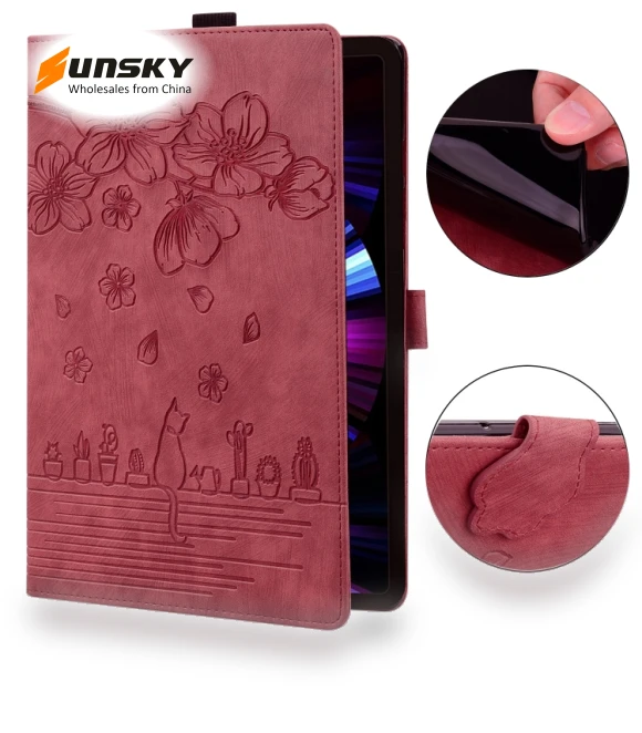 Cartoon Sakura Cat Embossed Smart Leather Tablet Case for iPad mini — Keyboard Cases