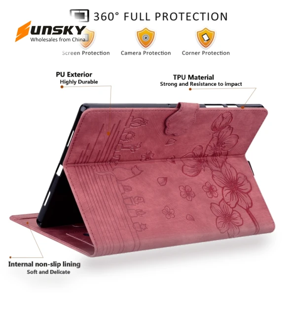 Cartoon Sakura Cat Embossed Smart Leather Tablet Case for iPad mini — Keyboard Cases