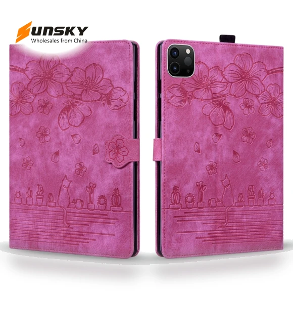 Cartoon Sakura Cat Embossed Smart Leather Tablet Case for iPad Pro 11 2022 / Air 10.9 2022 — Keyboard Cases