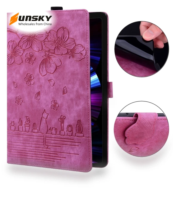 Cartoon Sakura Cat Embossed Smart Leather Tablet Case for iPad Pro 11 2022 / Air 10.9 2022 — Keyboard Cases