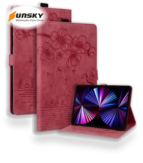 Cartoon Sakura Cat Embossed Smart Leather Tablet Case for iPad Pro 12.9 — Keyboard Cases