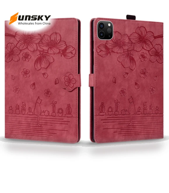 Cartoon Sakura Cat Embossed Smart Leather Tablet Case for iPad Pro 12.9 — Keyboard Cases