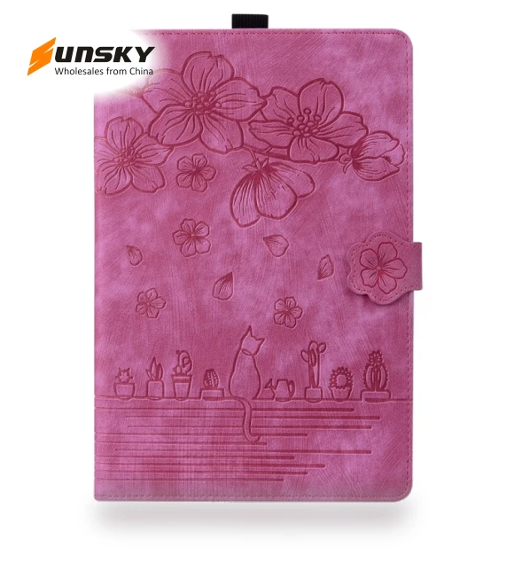 Cartoon Sakura Cat Embossed Smart Leather Tablet Case for iPad Pro 13 2024 — Keyboard Cases
