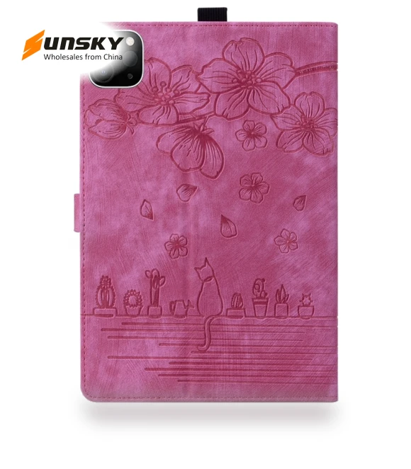 Cartoon Sakura Cat Embossed Smart Leather Tablet Case for iPad Pro 13 2024 — Keyboard Cases