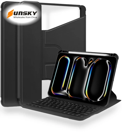 Transparent Rotation Smart Leather Tablet Case with Keyboard for iPad Pro 13 2024 — Keyboard Cases