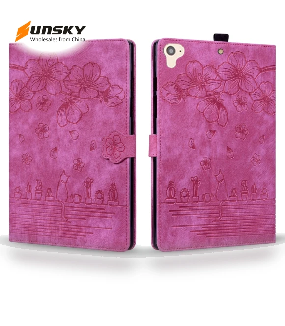 Cartoon Sakura Cat Embossed Smart Leather Tablet Case — Keyboard Cases