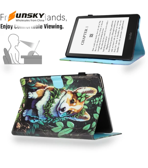 Colored Drawing Stitching Leather Smart Case for Kindle Paperwhite 12th Gen 2024 — Protective Cases, Amazon