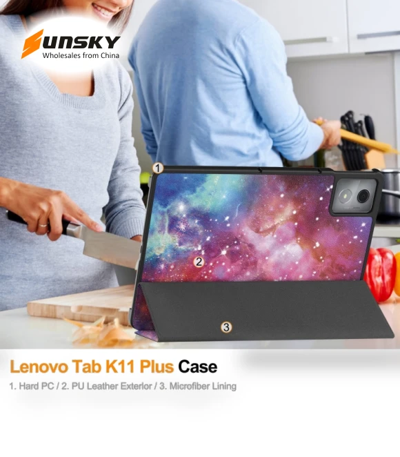 3-Fold Holder Leather Smart Tablet Case for Lenovo Tab K11 Plus — Bags, Lenovo
