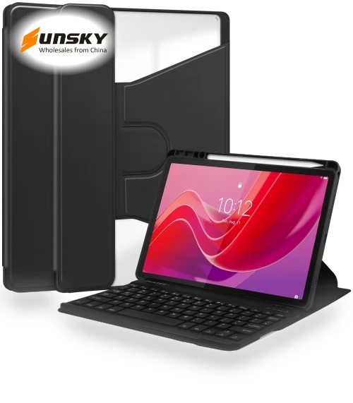 360 Rotation Transparent Smart Leather Case with Keyboard for Tablets — Keyboard Cases, Lenovo