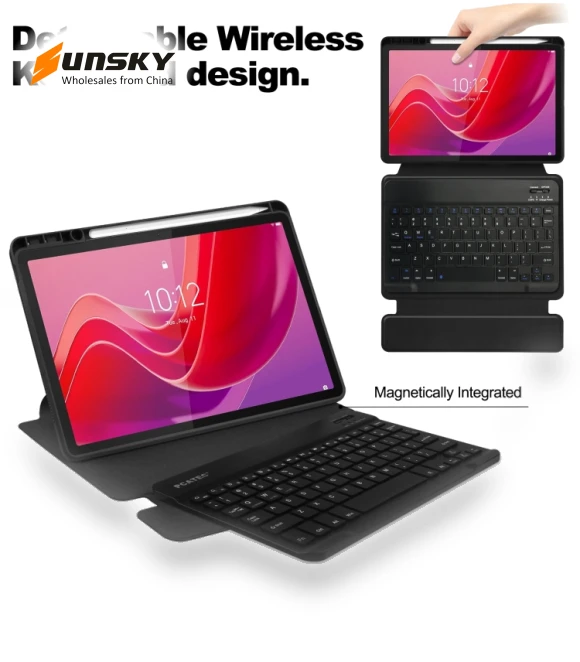 360 Rotation Transparent Smart Leather Case with Keyboard for Tablets — Keyboard Cases, Lenovo
