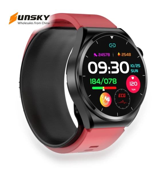 Air Pump Blood Pressure Testing ECG Health Smart Watch with 1.39 Inch Round Screen — Smartwatches