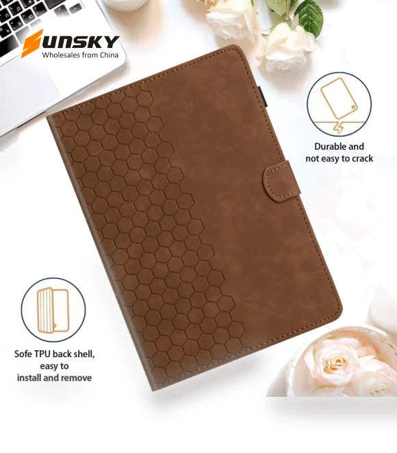Honeycomb Embossed Leather Smart Tablet Case for Samsung Galaxy Tab A7 2020 — Keyboard Cases, Samsung