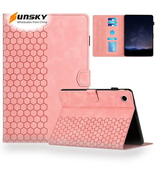 Honeycomb Embossed Leather Smart Tablet Case for Samsung Galaxy Tab A9 — Keyboard Cases, Samsung