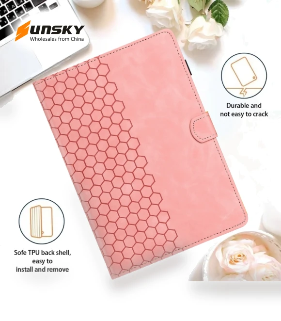 Honeycomb Embossed Leather Smart Tablet Case for Samsung Galaxy Tab A9 — Keyboard Cases, Samsung