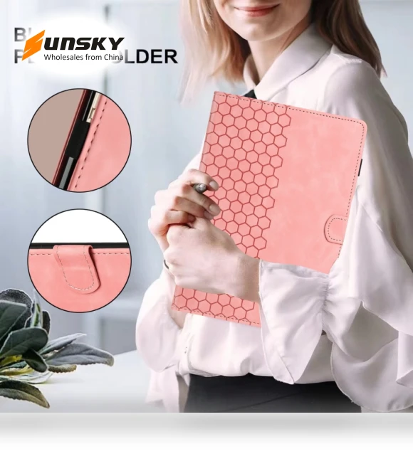Honeycomb Embossed Leather Smart Tablet Case for Samsung Galaxy Tab A9 — Keyboard Cases, Samsung
