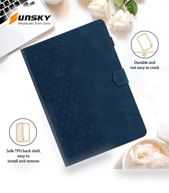 Honeycomb Embossed Leather Smart Tablet Case for Samsung Galaxy Tab S6 Lite — Keyboard Cases, Samsung