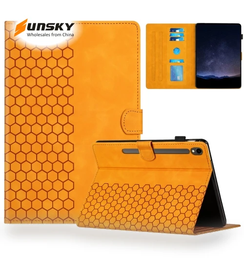Honeycomb Embossed Leather Smart Tablet Case for Samsung Galaxy Tab S9 / S9 FE — Keyboard Cases, Samsung