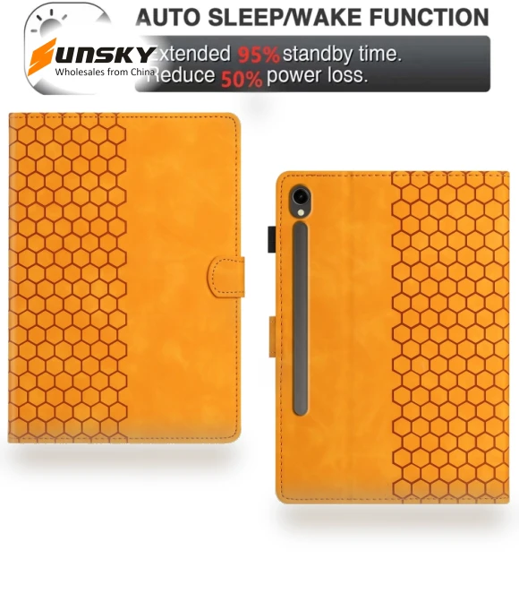 Honeycomb Embossed Leather Smart Tablet Case for Samsung Galaxy Tab S9 / S9 FE — Keyboard Cases, Samsung