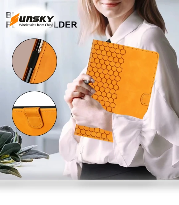 Honeycomb Embossed Leather Smart Tablet Case for Samsung Galaxy Tab S9 / S9 FE — Keyboard Cases, Samsung