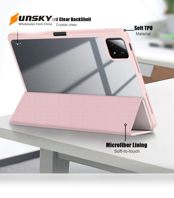 Acrylic 3-Fold Smart Leather Tablet Case for Xiaomi Pad 6S Pro 12.4 — Protective Cases, Xiaomi