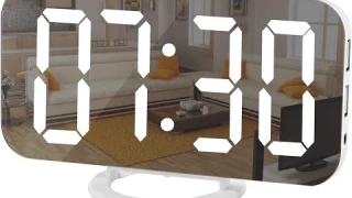 Digital Clock Large Display, LED Electric Alarm Clocks Mirror Surface for Makeup with Diming Mode