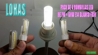 LOHAS - Pack de 4 bombillas Led de 7W = 60W E14 blanco frío