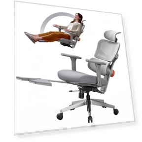 Ergonomic Chair with Adjustable Backrest, Armrest, Headrest, and Footrest - Grey — Back & Seat Cushions, NEWTRAL